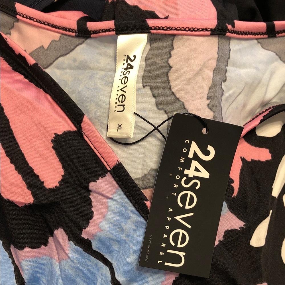 24Seven Sleeveless V-Neck Maxi Dress in Pink, Blue and Black - Picture 3 of 3